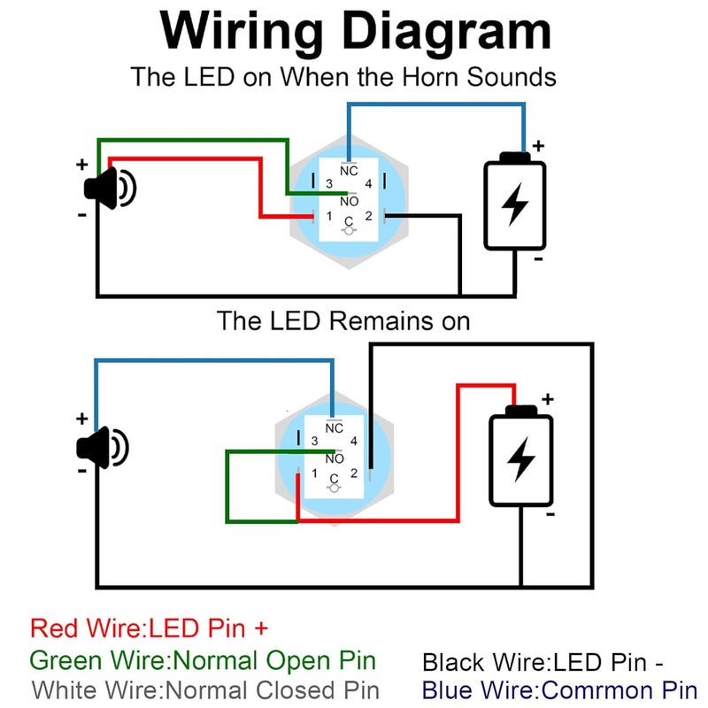 BFXM Horn Button 12v, 16MM Raised Speaker Momentary Push Button Switch, 5/9" Mounting Hole Horn Switchs for Automotive Car Boat Train, Green LED Light Black Stainless Steel Shell - Image 2
